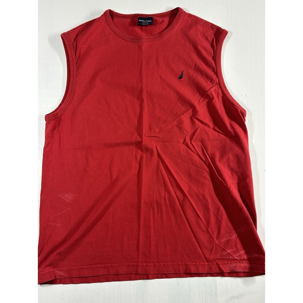 Nautica Men's Sleeveless Pullover Sports T Shirt 100% Cotton Red Size L